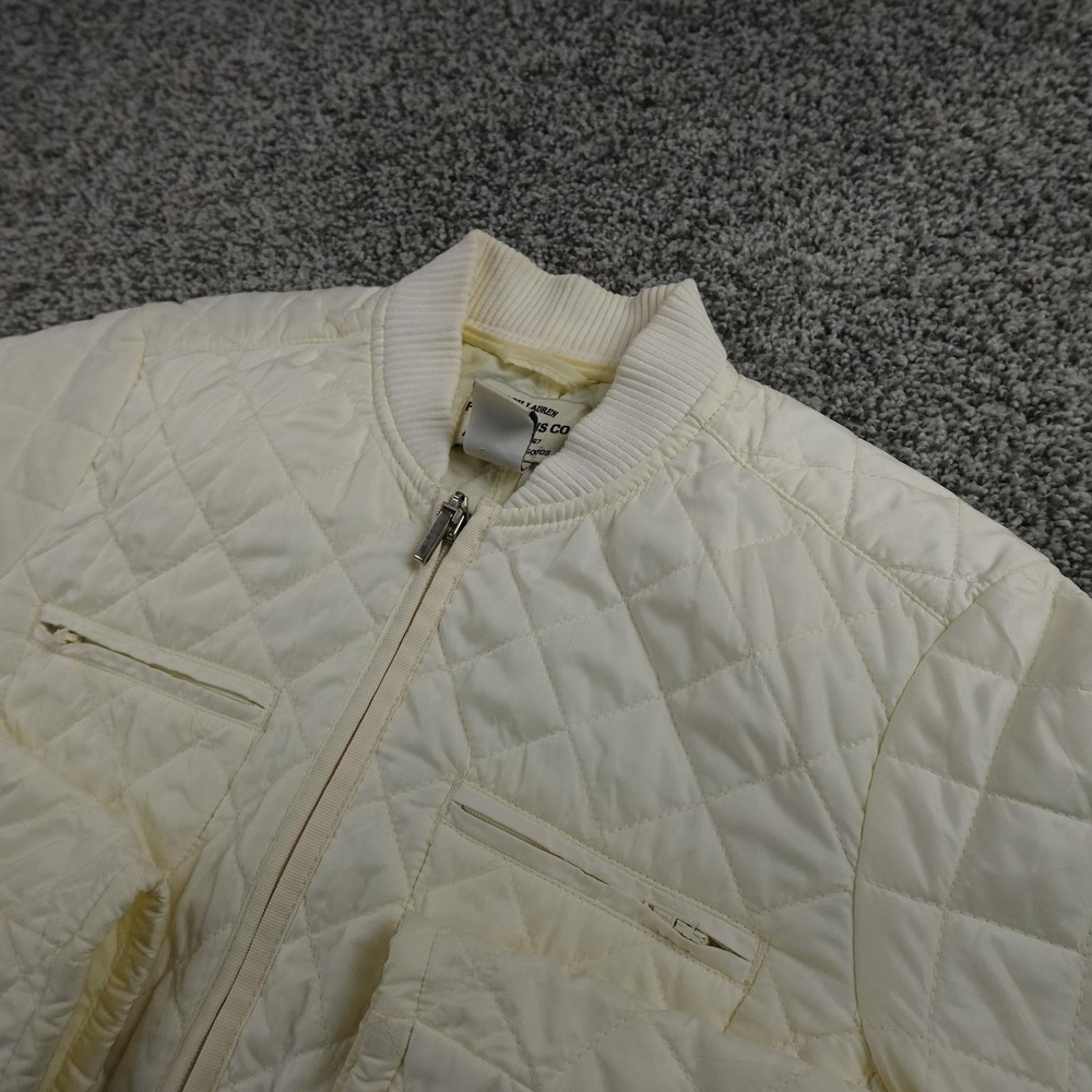 VTG Ralph Lauren Jacket Womens S White Polo Jeans Quilted Bomber Full Zip Coat